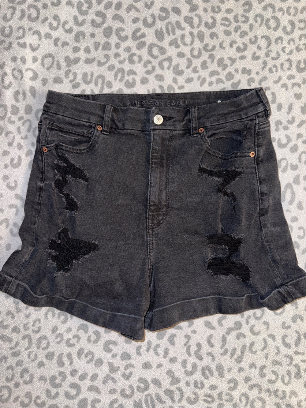 American Eagle Outfitters Black Distressed Curvy Mom Shorts